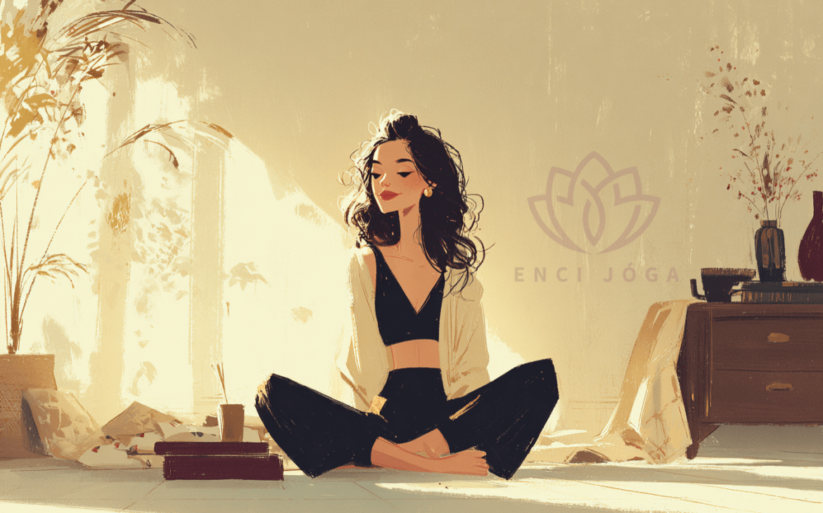 kezdő nő jógázik otthon fájdalomcsillapításra